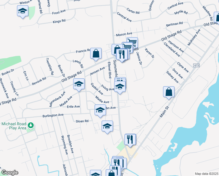 map of restaurants, bars, coffee shops, grocery stores, and more near 63 Ellenel Boulevard in Spotswood
