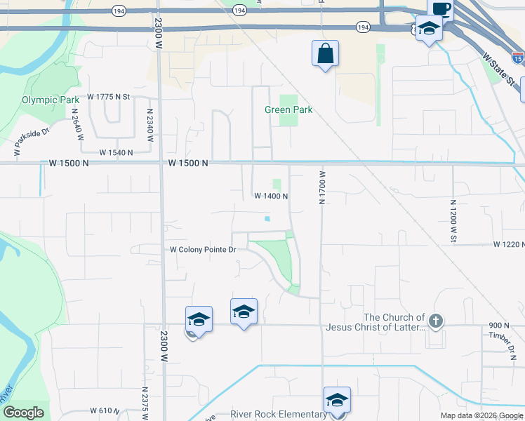 map of restaurants, bars, coffee shops, grocery stores, and more near 1932 West 1340 North in Lehi