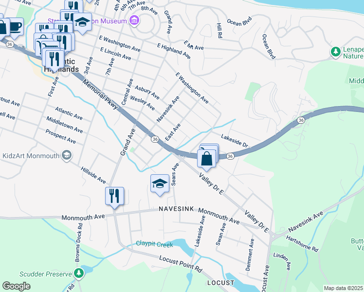 map of restaurants, bars, coffee shops, grocery stores, and more near 26 King James Lane in Atlantic Highlands