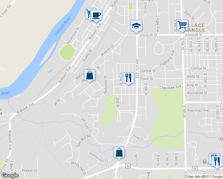 map of restaurants, bars, coffee shops, grocery stores, and more near 1308 Joseph Street in Lafayette