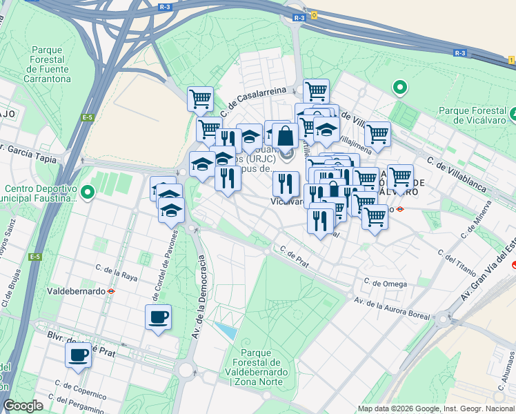 map of restaurants, bars, coffee shops, grocery stores, and more near 2 Calle Cristo de la Guía in Madrid