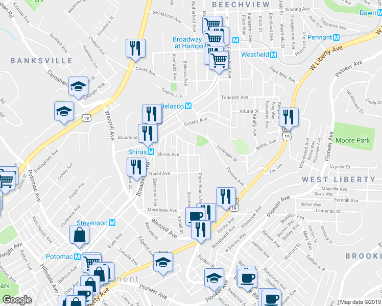 map of restaurants, bars, coffee shops, grocery stores, and more near 2502 Shiras Avenue in Pittsburgh