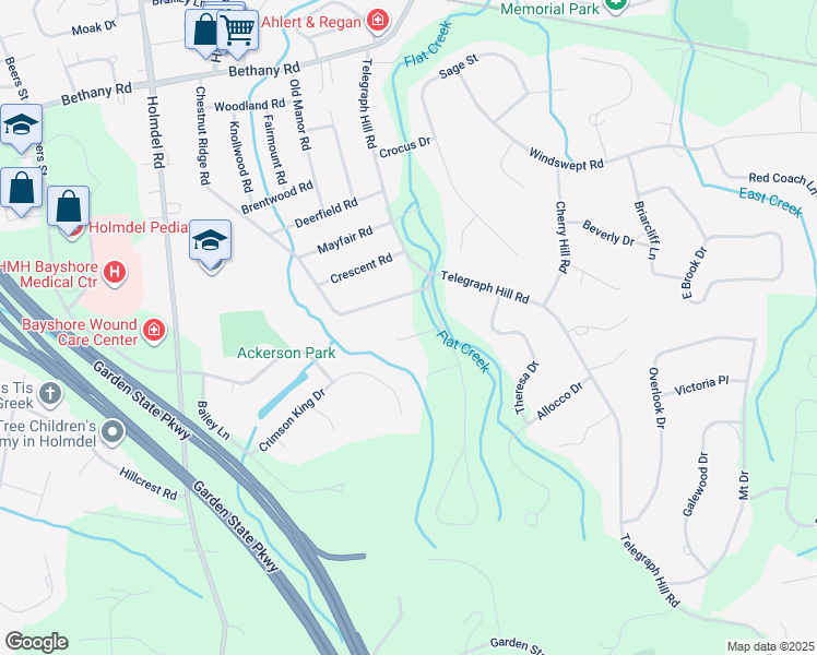map of restaurants, bars, coffee shops, grocery stores, and more near 4 Merrie Mill Lane in Holmdel