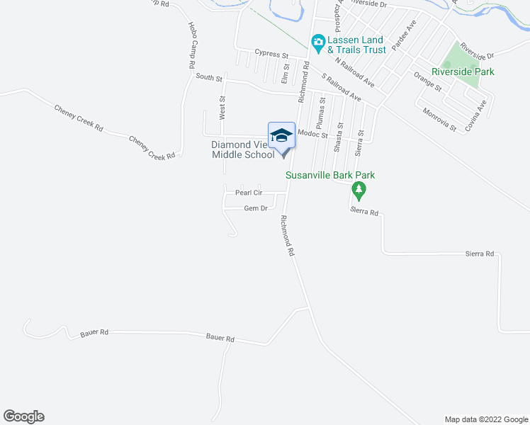 map of restaurants, bars, coffee shops, grocery stores, and more near 710 Gem Drive in Susanville
