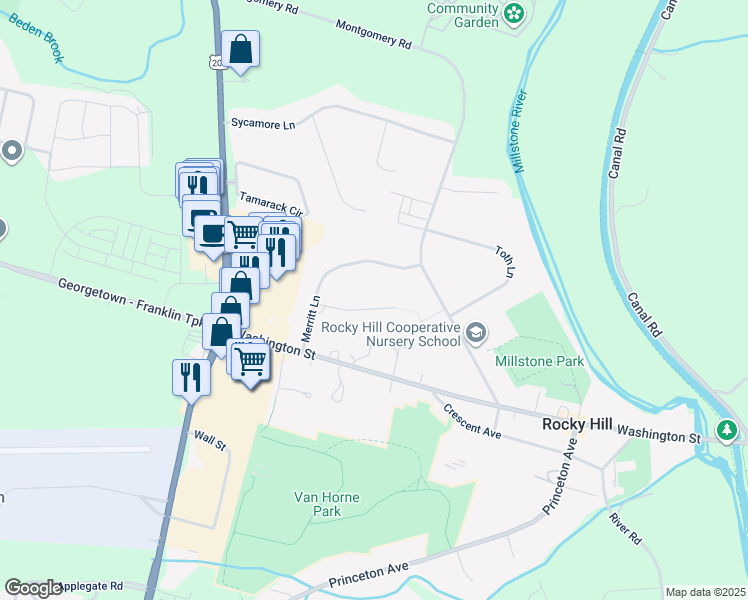 map of restaurants, bars, coffee shops, grocery stores, and more near 8 Lemore Circle in Rocky Hill
