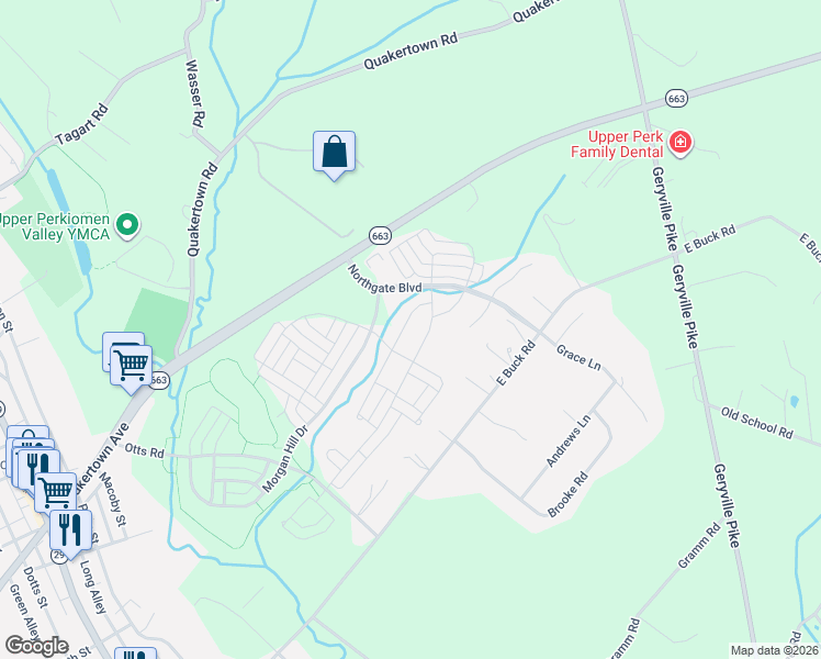 map of restaurants, bars, coffee shops, grocery stores, and more near 2217 Bridgeport Avenue in Pennsburg