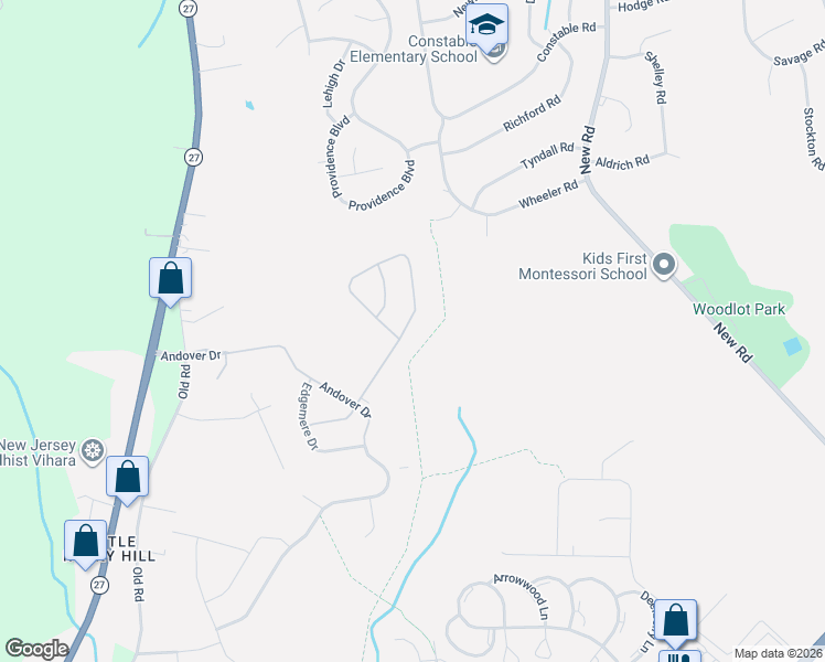 map of restaurants, bars, coffee shops, grocery stores, and more near 38 Inverness Drive in South Brunswick Township