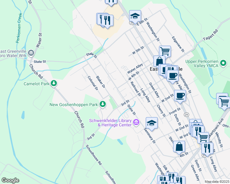 map of restaurants, bars, coffee shops, grocery stores, and more near 342 State Street in East Greenville