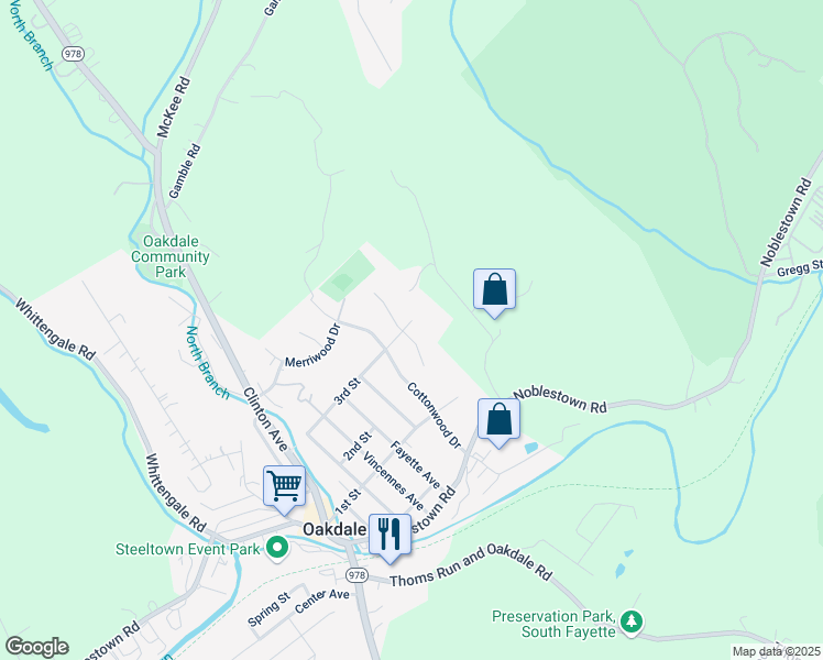 map of restaurants, bars, coffee shops, grocery stores, and more near 116 Oak Heights Drive in Oakdale