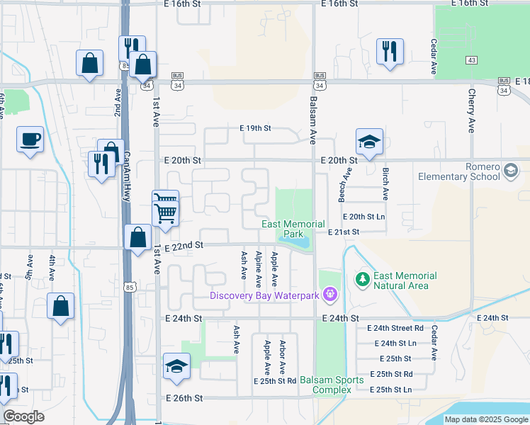 map of restaurants, bars, coffee shops, grocery stores, and more near 2134 Wedgewood Dr in Greeley