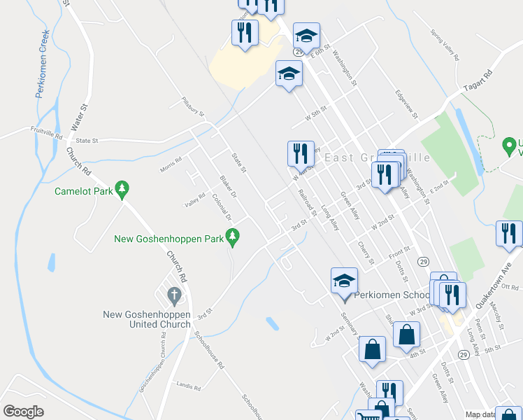 map of restaurants, bars, coffee shops, grocery stores, and more near 342 State Street in East Greenville