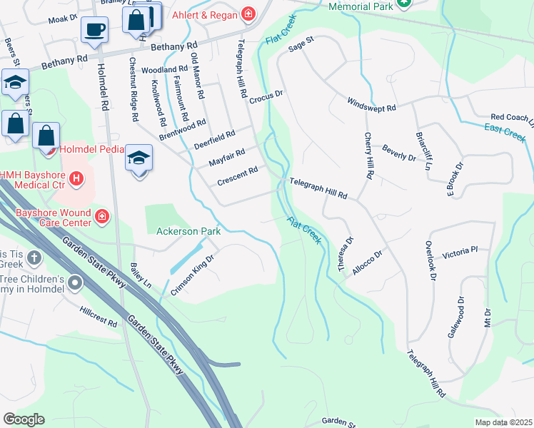 map of restaurants, bars, coffee shops, grocery stores, and more near 4 Merrie Mill Lane in Holmdel