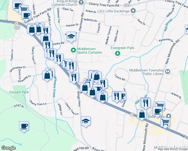 map of restaurants, bars, coffee shops, grocery stores, and more near 30 Pate Drive in Middletown