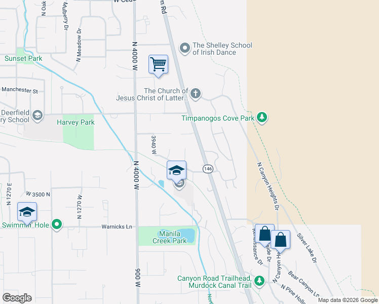 map of restaurants, bars, coffee shops, grocery stores, and more near 9464 North 3830 West Street in Cedar Hills