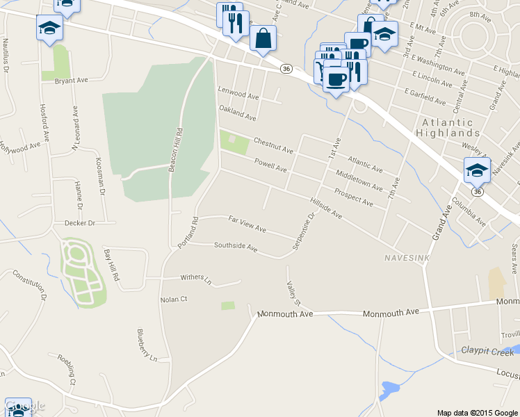 map of restaurants, bars, coffee shops, grocery stores, and more near 16 Glenn Boulevard in Atlantic Highlands
