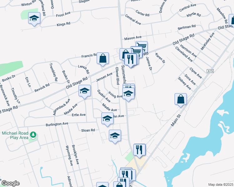 map of restaurants, bars, coffee shops, grocery stores, and more near 63 Ellenel Boulevard in Spotswood