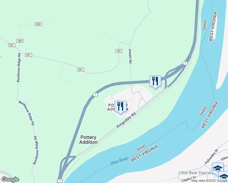 map of restaurants, bars, coffee shops, grocery stores, and more near 183 Woodmont Avenue in Steubenville