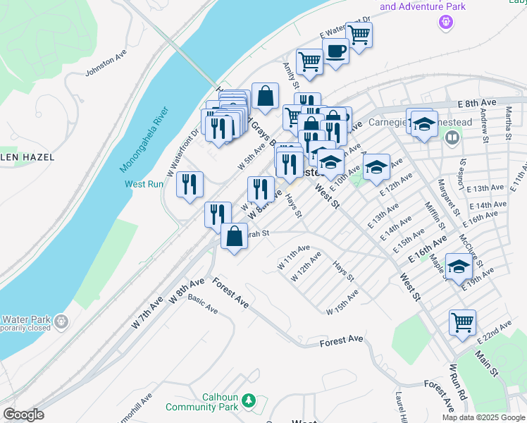 map of restaurants, bars, coffee shops, grocery stores, and more near 237 West Hazel Way in West Homestead