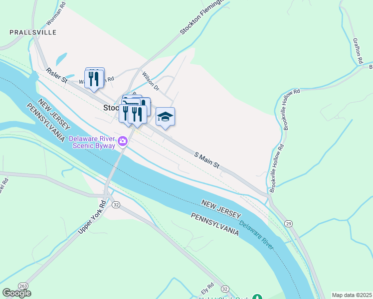 map of restaurants, bars, coffee shops, grocery stores, and more near 25 South Main Street in Stockton
