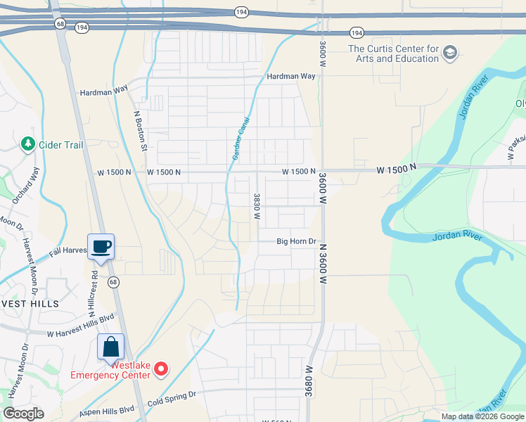 map of restaurants, bars, coffee shops, grocery stores, and more near 1386 North 3830 West in Lehi