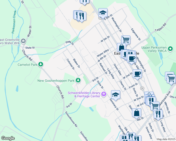 map of restaurants, bars, coffee shops, grocery stores, and more near 332 State Street in East Greenville