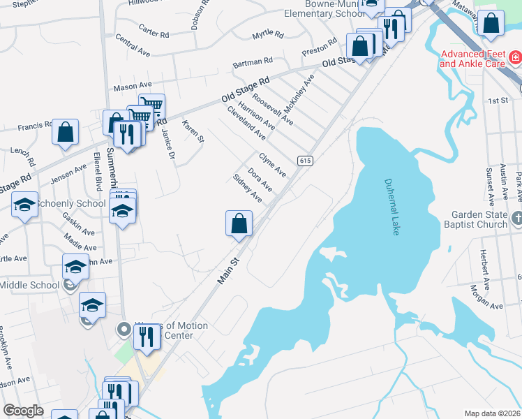 map of restaurants, bars, coffee shops, grocery stores, and more near 28 Victoria Avenue in Spotswood