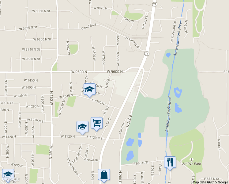 map of restaurants, bars, coffee shops, grocery stores, and more near 1392 N 70 E in American Fork