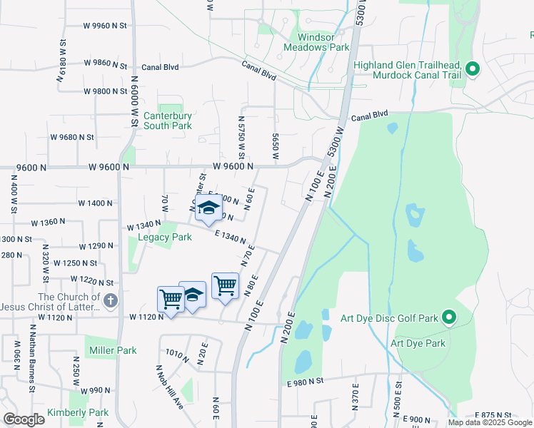 map of restaurants, bars, coffee shops, grocery stores, and more near 1392 North 70 East in American Fork