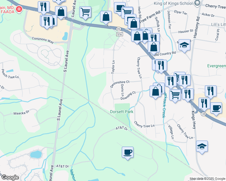 map of restaurants, bars, coffee shops, grocery stores, and more near 43 Devonshire Court in Middletown Township