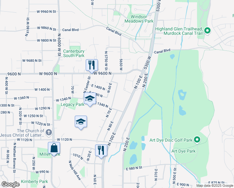 map of restaurants, bars, coffee shops, grocery stores, and more near 1392 North 70 East in American Fork