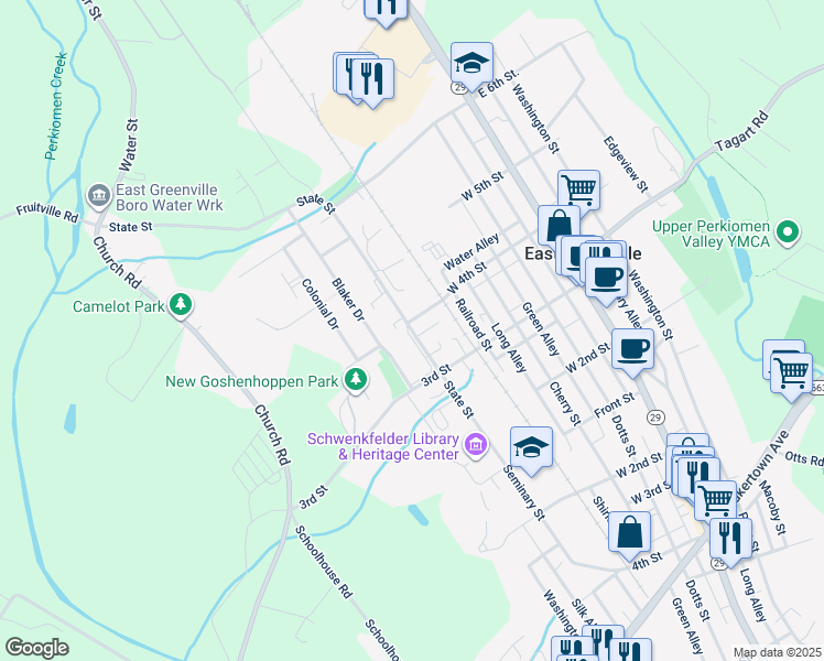 map of restaurants, bars, coffee shops, grocery stores, and more near 332 State Street in East Greenville