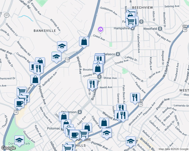 map of restaurants, bars, coffee shops, grocery stores, and more near 2728-2730 Shiras Avenue in Pittsburgh