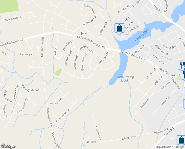 map of restaurants, bars, coffee shops, grocery stores, and more near 25 Lakeridge Drive in Matawan