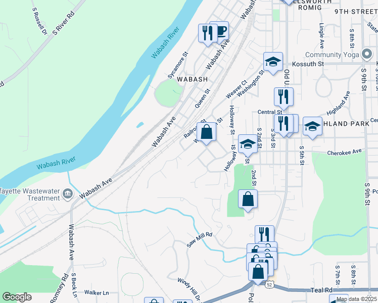 map of restaurants, bars, coffee shops, grocery stores, and more near 1503 Washington Street in Lafayette