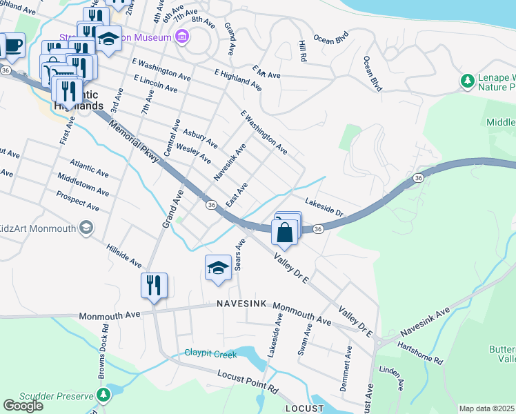 map of restaurants, bars, coffee shops, grocery stores, and more near 26 King James Lane in Atlantic Highlands