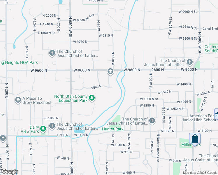map of restaurants, bars, coffee shops, grocery stores, and more near 6601 9500 North in Highland