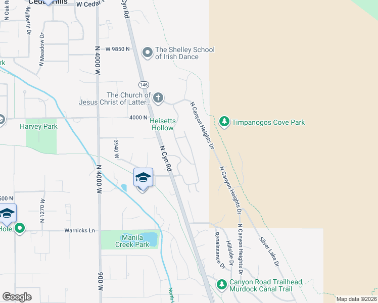 map of restaurants, bars, coffee shops, grocery stores, and more near 9483 North Avanyu Drive in Cedar Hills