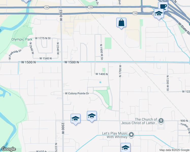 map of restaurants, bars, coffee shops, grocery stores, and more near 1971 West 1400 North in Lehi
