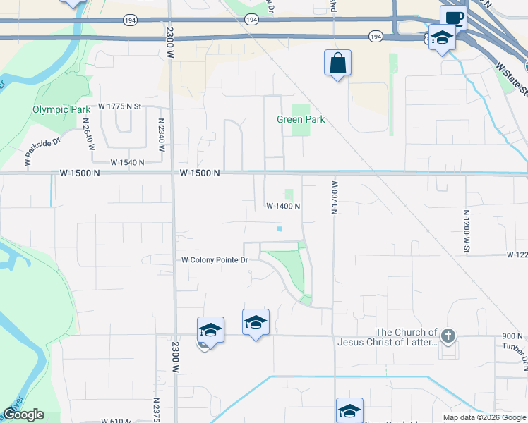 map of restaurants, bars, coffee shops, grocery stores, and more near 1971 West 1400 North in Lehi