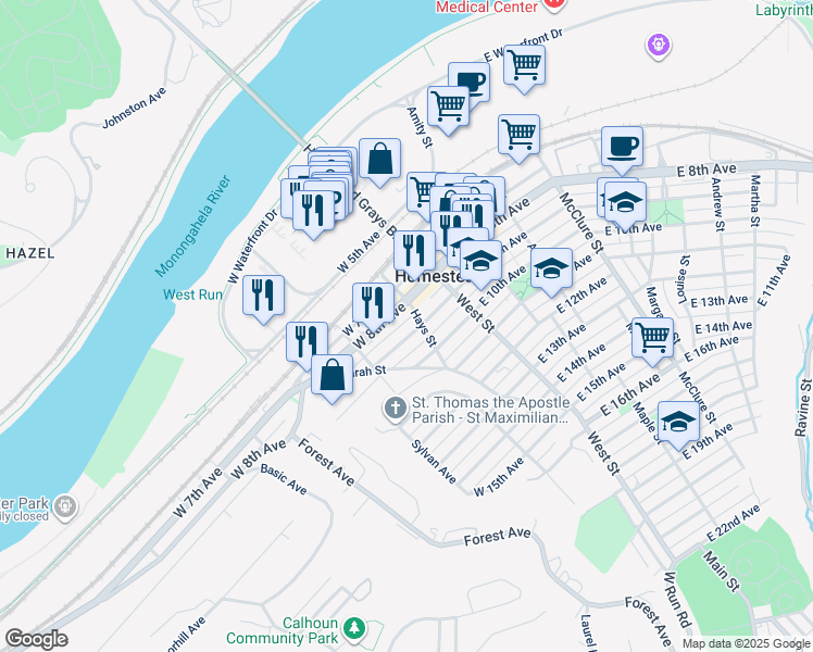 map of restaurants, bars, coffee shops, grocery stores, and more near 237 West Hazel Way in West Homestead
