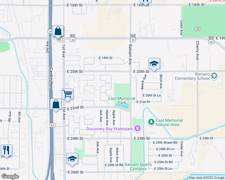 map of restaurants, bars, coffee shops, grocery stores, and more near 2134 Wedgewood Drive in Greeley