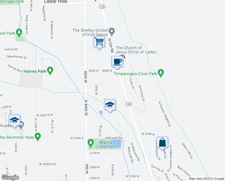 map of restaurants, bars, coffee shops, grocery stores, and more near 9481 North 3830 West in Cedar Hills