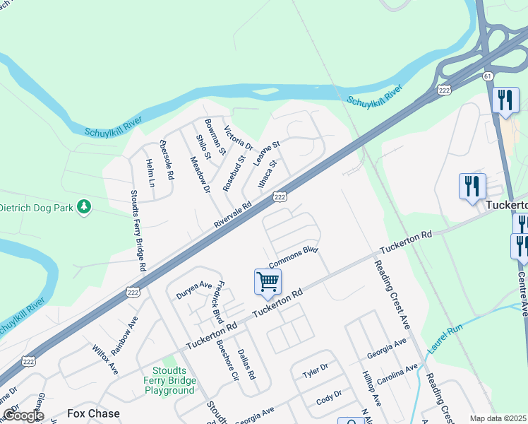 map of restaurants, bars, coffee shops, grocery stores, and more near 1025 Yarrow Avenue in Reading