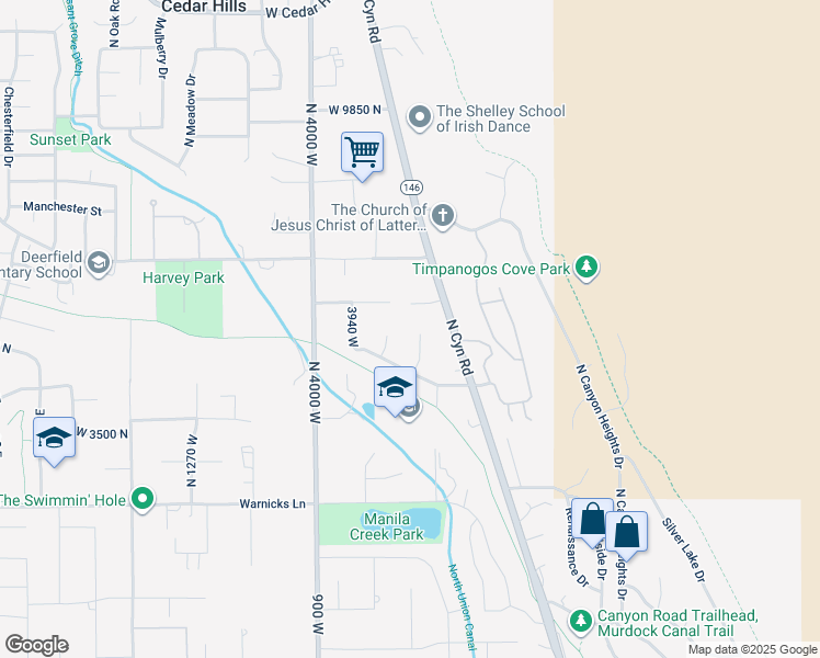 map of restaurants, bars, coffee shops, grocery stores, and more near 9481 North 3830 West in Cedar Hills