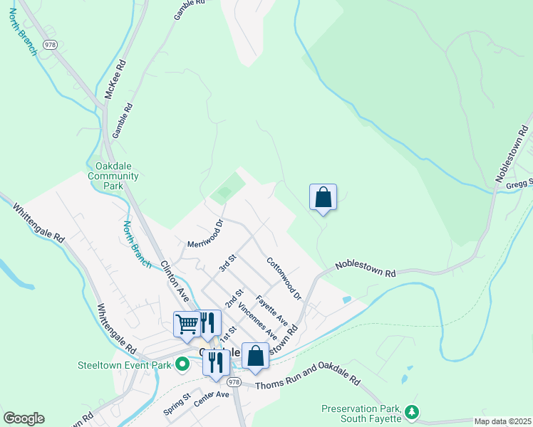 map of restaurants, bars, coffee shops, grocery stores, and more near 116 Oak Heights Drive in Oakdale