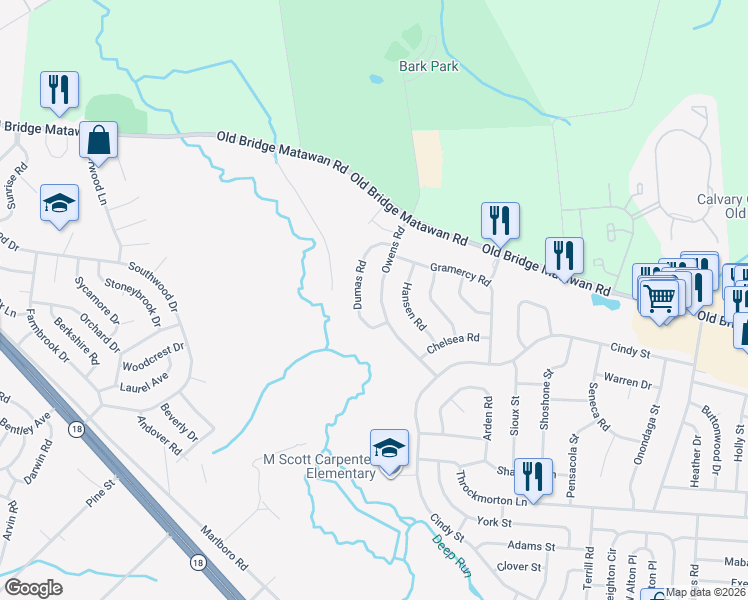 map of restaurants, bars, coffee shops, grocery stores, and more near 31 Owens Road in Old Bridge