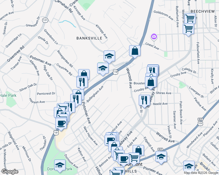 map of restaurants, bars, coffee shops, grocery stores, and more near 2670 Crosby Avenue in Pittsburgh