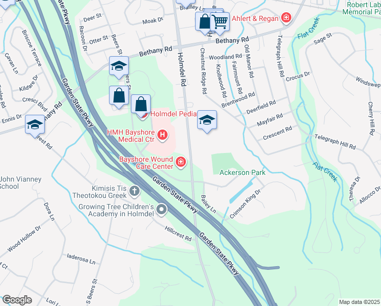 map of restaurants, bars, coffee shops, grocery stores, and more near 735 Holmdel Road in Holmdel
