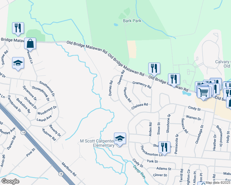 map of restaurants, bars, coffee shops, grocery stores, and more near 24 Owens Road in Old Bridge