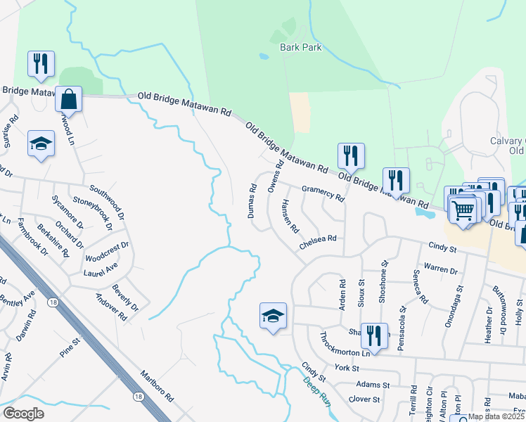 map of restaurants, bars, coffee shops, grocery stores, and more near 24 Owens Road in Old Bridge